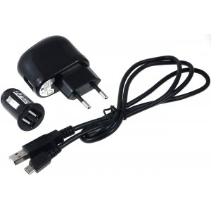 Cargador-USB 2,1A + 2.0 High-Speed Cable USB con Micro-USB & Cargador de Coche 2x USB