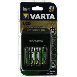 Varta Cargador de enchufe con visor LCD y USB incl. 4x Varta AA-Pilas recarg. R2U 2100mAh