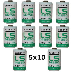 50x Pila de litio Saft LS14250 1/2AA 3,6Volt