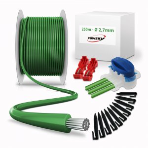 250m cable delimitador (2,7mm) + 300 ganchos + 10x conectores de cables + 4x terminales para robot cortac�sped